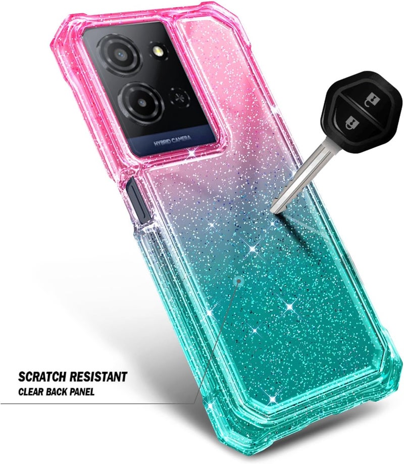WDHD Compatible with TCL K32 5G & K33 5G Phone Case Glitter Pink/Aqua | Full-Body Protective Shockproof Rugged Bumper Cover with Screen Protector, Raised Corners Drop Protection - Image 4